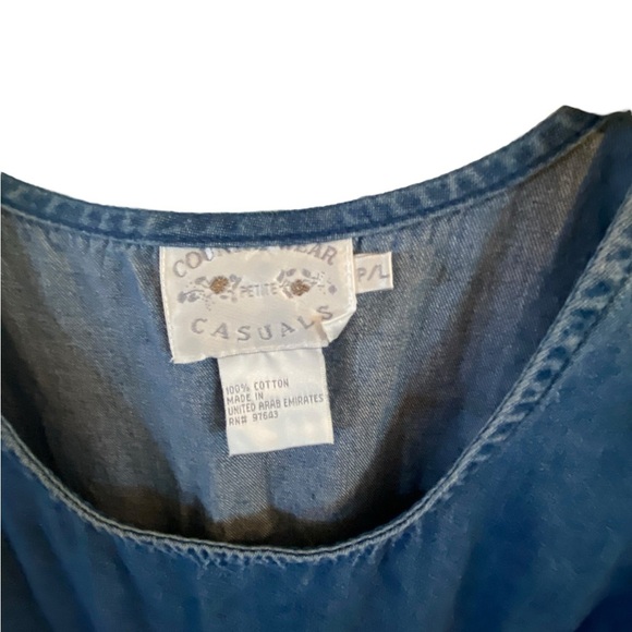 Vintage 90s Country Casuals Embroidered Love Dove Ribbon Denim /jean Maxi Dress - Picture 7 of 12